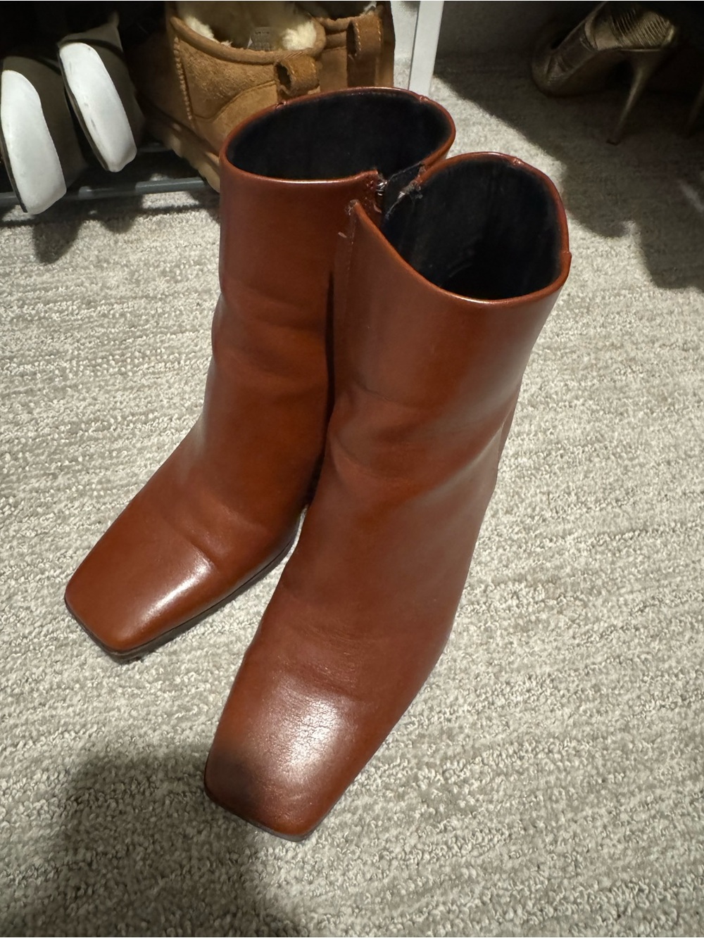 Women’s Brown Leather Ankle Boots - Classic Square Toe